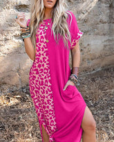 Leopardfärgsblock Klänning med rund hals